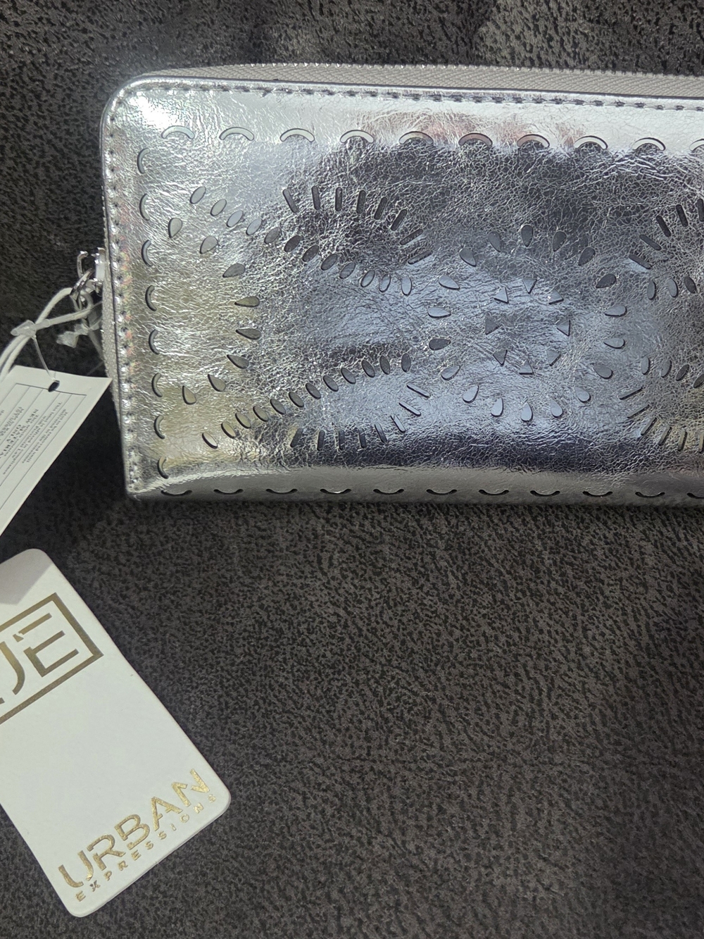 Urban Expressions Metallic Silver Laser-Cut Zip Wallet